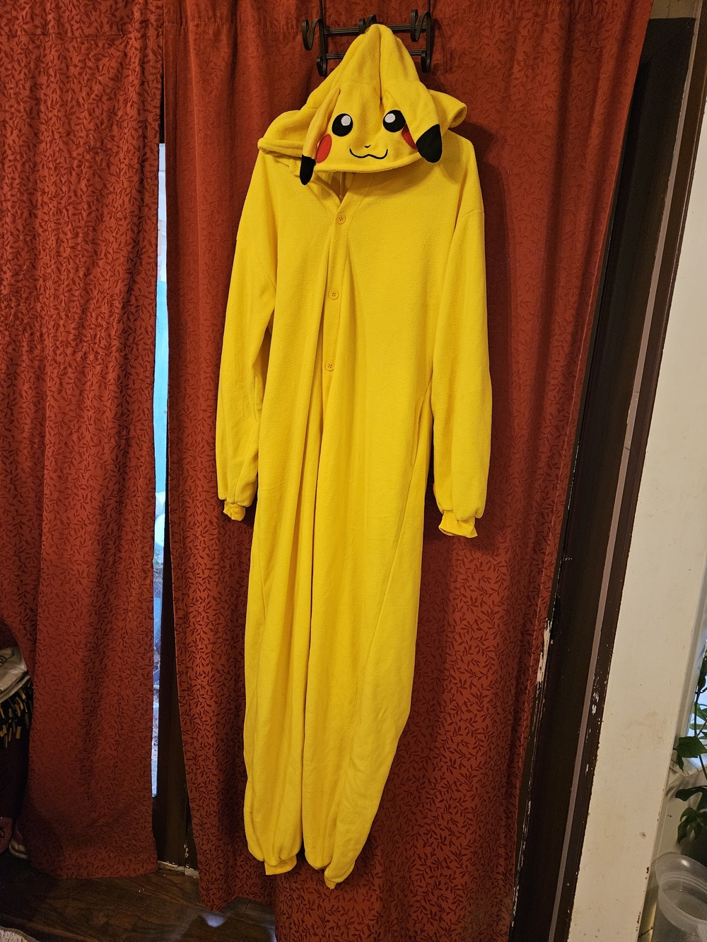 Adult Pikachu Costume Pajamas Fleece Kigurumi Hooded Yellow Cosplay L Pokemon